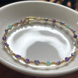 Mermaid bangle bracelet 8” gold copper core lavender dyed pearl amethyst rose qu